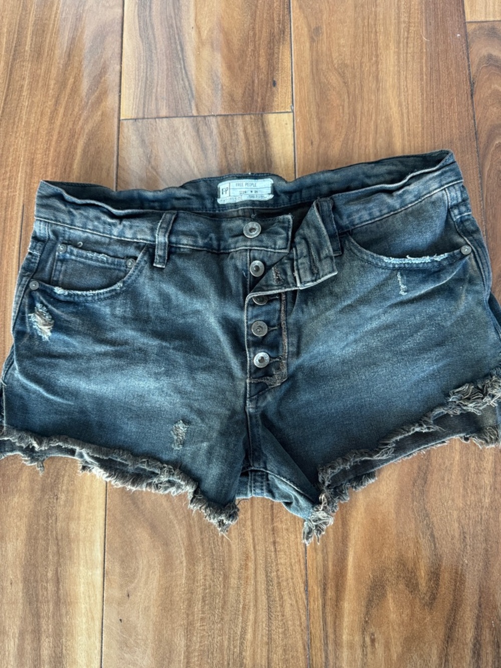 Free People Rust Black Distressed Button-Front Denim Shorts